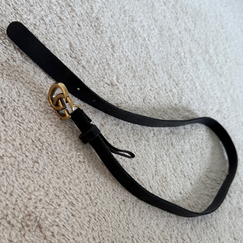 Gucci Black Thin Marmont Belt with Gold Buckle